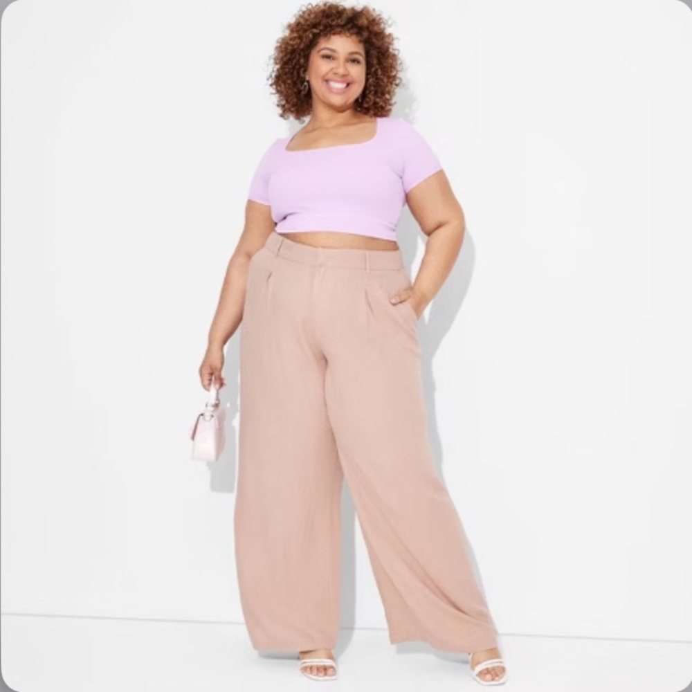New! Mid Rise Linen Blend Trousers